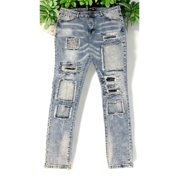Encrypted Jeans Men’s Size 36 Distressed Patchwork Acid Wash Streetwear - Picture 1 of 4